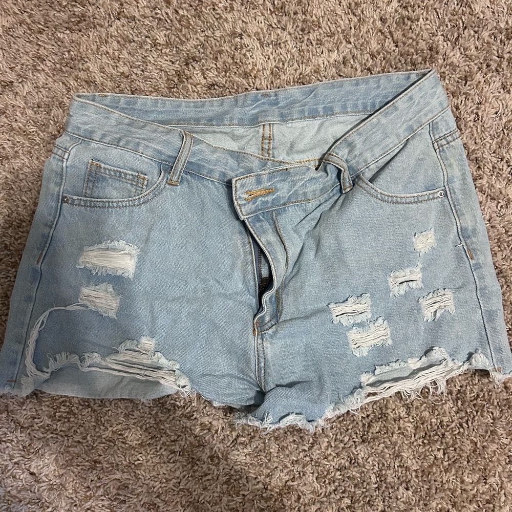 Distressed Light Blue Denim Shorts